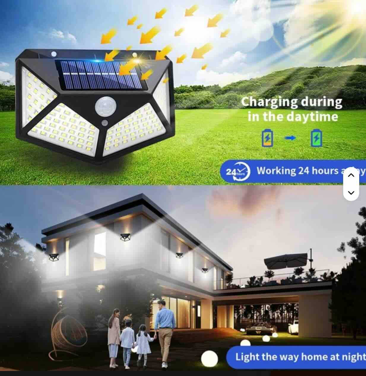 Lámpara solar LED exterior con sensor de movimiento – 100 LEDs | IP65