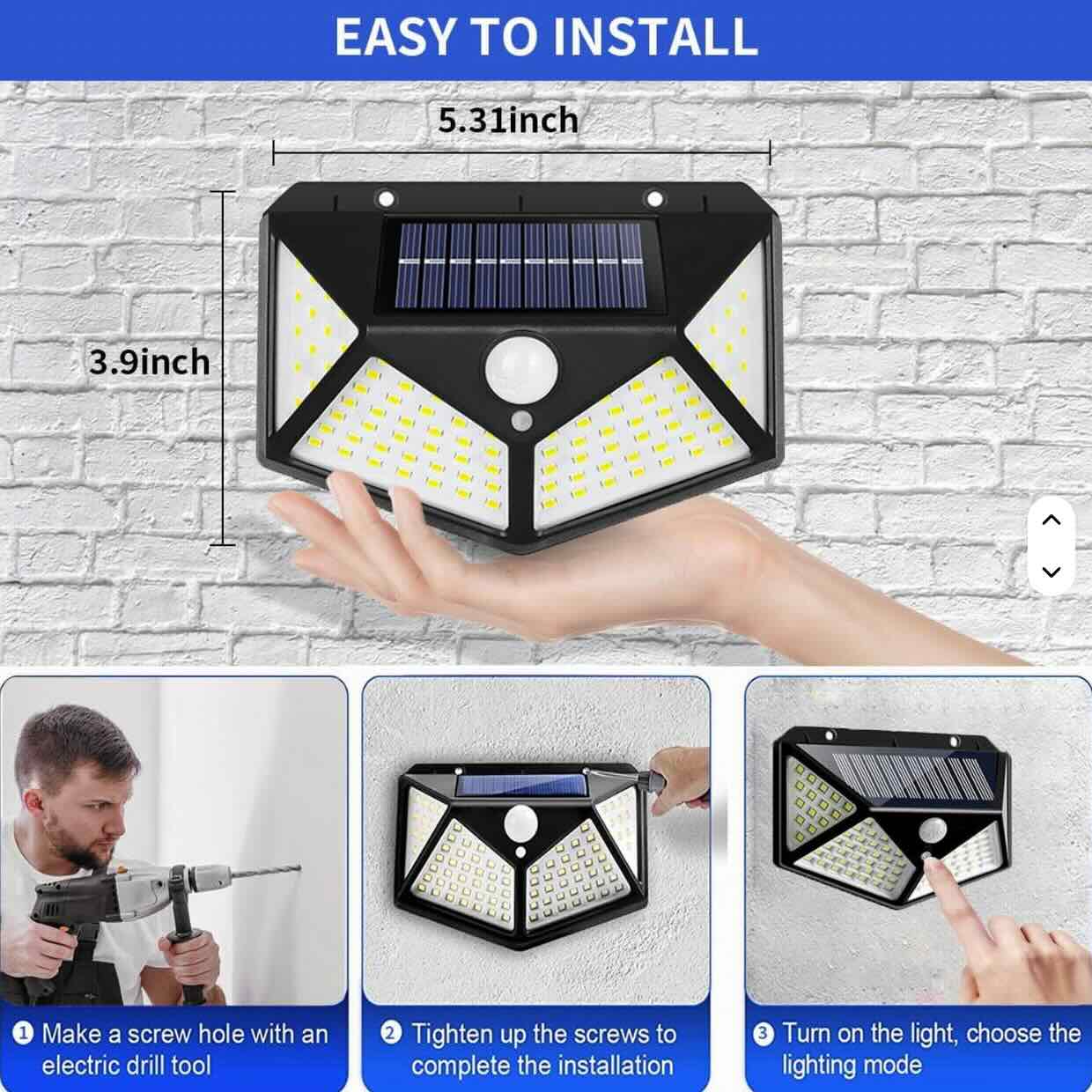 Lámpara solar LED exterior con sensor de movimiento – 100 LEDs | IP65
